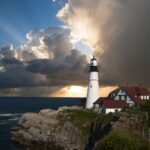 lighthouse, cliff, nature, sea, ocean, beacon, tower, scenery, scenic, portsmouth, new england, usa