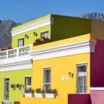 bo-kaap homes, bokaap, blue sky, cape town, wale street, architecture, building, houses, home, blue, nature, sky, city, balcony, window, colorful, facade, apartment, wall, construction, south africa, white, residential, urban, travel, street, town, exterior, buildings, tourism, outdoors